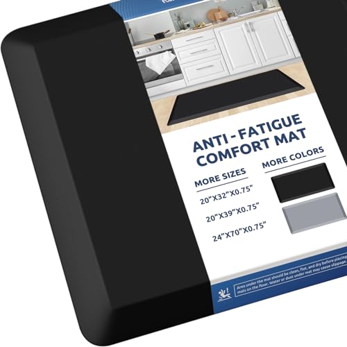 KitchenClouds Kitchen Mat Cushioned Anti Fatigue Rug 20"x39" Water Resistant, Non Slip, Standing and Comfort Desk/Floor Mats for House Sink Office (Black,0.8inch) - color: Black, size: 39"L x 20"W x 0.8"Th