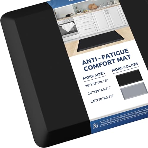 KitchenClouds Kitchen Mat Cushioned Anti Fatigue Rug 20"x32" Water Resistant, Non Slip, Standing and Comfort Desk/Floor Mats for House Sink Office (Black,0.8inch) - color: Black, size: 32"L x 20"W x 0.8"Th