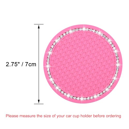 Bling Car Coasters, Wisdompro 2 Pack PVC Car Cup Holder Insert Coaster - Anti Slip Universal Vehicle Interior Accessories Crystal Glitter Cup Mats for Women and Men (2.75" Diameter, Pink) - color: Pink