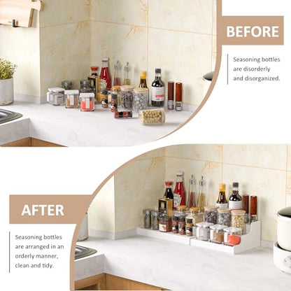 Sezanrpt Expandable Spice Rack Cabinet Organizer 3 Tier, White Kitchen Counter Display Shelf, Seasoning Organizer for Cabinet, Moisture Resistant - size: 3 Tier