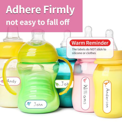 480 Pcs Labels for Kids Stuff Daycare, Waterproof Baby Name Label, Washable Bottle Labels, Reusable Self-Adhesive Tag Stickers for School Essentials, Self-Laminating Write-on (Cute Dinosaur) - style: Cute Dinosaur