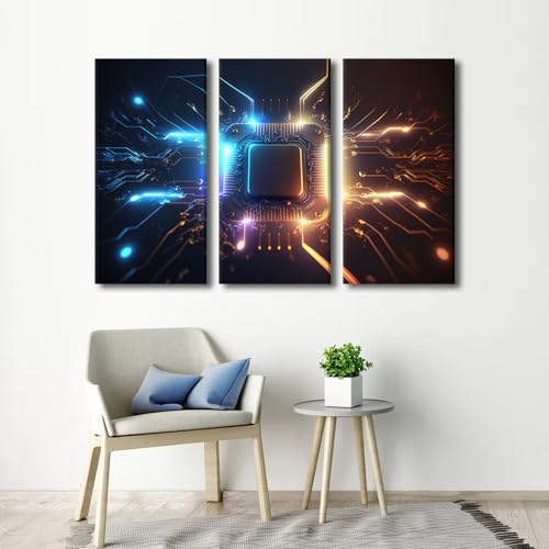 3 Panels Chip Wall Art CPU and Microprocessors Canvas Art Wall Decor CPU Database Concept Wall Art Posters and Prints Bedroom Canvas Art Wall Decor Modern Artwork Ready to Hang (36"Wx24"H) - color: Artwork-01, size: 36"Wx24"H