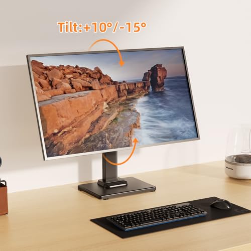 Suptek Single LCD Computer Monitor Free-Standing Desk Stand Mount Riser for 13 Inch to 43 Inch Screen with Swivel, Height Adjustable, Rotation, 50, 75, 100mm VESA Base Stand, Black - size: 13-43in(single)