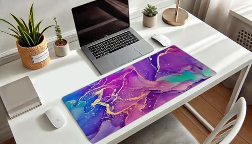 French KOKO Large Mouse Pad Desk Mat Protector Keyboard Pad Desktop Office School Essentials Decor Big Extended Laptop Computer Accessories Pretty Mousepad Women Girls Marble Purple XL 36" x 16.5" - color: Marble-lous Purple, size: 16.5" x 36"