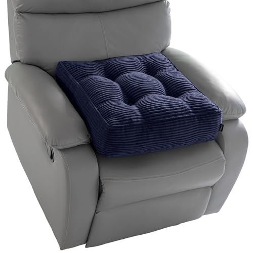 HIGOGOGO Tufted Corduroy Recliner Seat Cushion for Elderly, 20x20x5 Inch Large Square Seat Cushion for Recliner Chair, Floor Pillow, Office Chair, Car, No Pressure on Thighs, Navy - color: Navy, size: 20x20x5