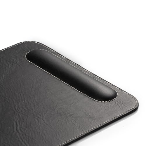 Londo Top Grain Leather Mouse Pad with Wrist Rest – Ergonomic Support, Non-Slip Base, Smooth Surface - color: Black