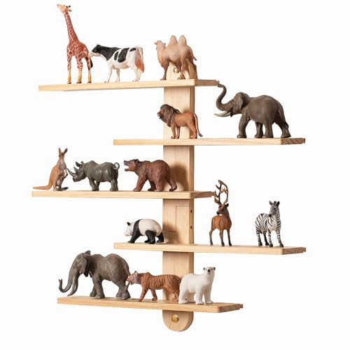 Wooden Floating Shelves for Wall, Small Wood Display Shelves Rack for Collectibles-Figures, Mini Decor, Toy, Toniebox - 16 inches Sliding Trinket Shelf with 2 Types of Installation
