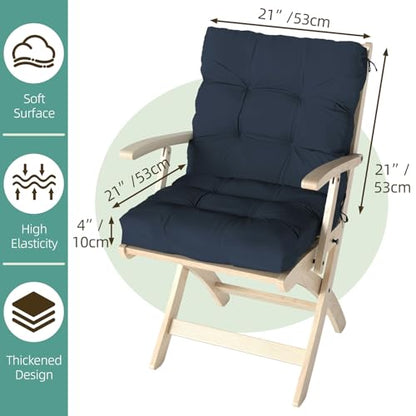 Outdoor Chair Cushions Set of 2, 42x21x4 Inch Patio Cushion for Dining/Rocking Chairs, High Back Soft Seat Pad with Ties, Indoor Outside Use, Fade-Resistant & Waterproof, Dark Blue - color: Dark Blue
