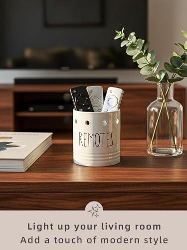 LEETOYI Farmhouse Ceramic Remote Control Holder, 4.9" Remote Caddy Storage White