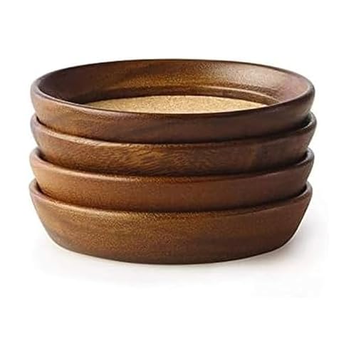 Kamenstein 4-Piece Acacia Wood Coaster Set with Cork Inserts - Drink Coasters Set of 4 with Non-Slip Felt Feet, Absorbent Cork Center, Stackable Storage, Natural Finish