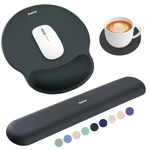 Sushret Mouse Pad and Keyboard Wrist Rest, 3-in-1 Gel Memory Foam Ergonomic Mouse Pad with Wrist Rest Set, Gaming Mousepad Arm Cushion Support for Computer Office Desk Accessories Cute Setup, Charcoal - color: Charcoal