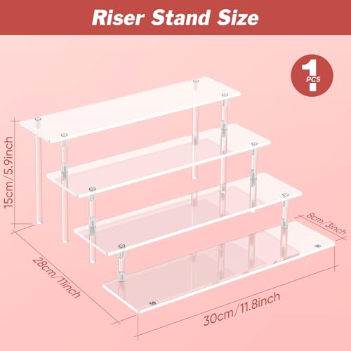 4 Tier Acrylic Display Risers, Clear Perfume Organizer Stand, Large Cupcake Stand Holder, Dessert Display for Party, Display Shelf for Figure and Collection, Riser Stand for Decoration and Organizer