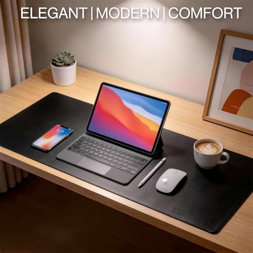 POCHAR Vegan Leather Desk Mat 31" x 16" - Desk Pad Protector for Desktop | Non-Slip PU Leather Dual-Sided Office Desk Blotter for Laptop Mouse Keyboard - Waterproof Writing Signing Pad, Black - color: Black