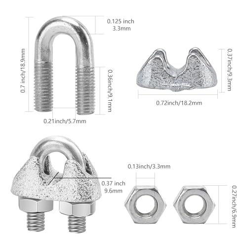 100 pcs 1/8" M3 Wire Rope Clip Cable Clamps Galvanized high Quality Steel Material, U-Bolt Saddle Fasteners - can be Used for Tent Ropes, Wire Ropes, Wire and Cable, clotheslines - size: M3 1/8" Inch