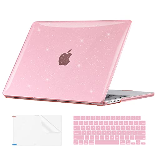 EooCoo Case Compatible with MacBook Air 13 inch M5 2026-2022 Release M4 M3 M2 A3449 A3240 A3113 A2681, Glitter Hard Shell&Keyboard Skin Cover&Screen Protector for Mac Air 13.6 inch, Sparkly Pink - color: Glitter Pink
