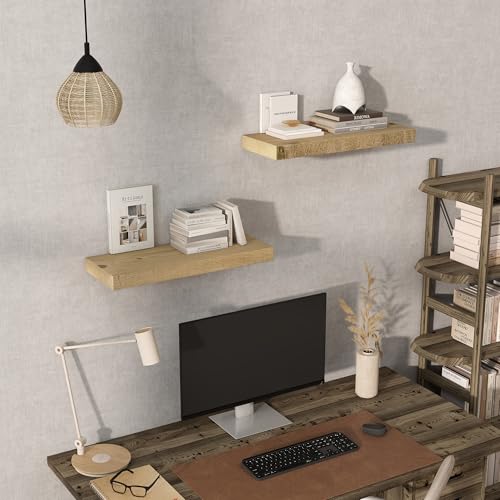 Acovy 24/30/36/40/48/55/72" Unfinished Solid Reclaimed Wood Floating Shelves, Rustic Heavy-Duty Wall Shelves, 8" Deep Floating Shelf for Living Room, Bathroom, Bedroom and Kitchen, Natural - color: Natural, size: 24inches-2P