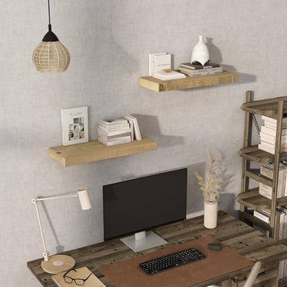 Acovy 24/30/36/40/48/55/72" Unfinished Solid Reclaimed Wood Floating Shelves, Rustic Heavy-Duty Wall Shelves, 8" Deep Floating Shelf for Living Room, Bathroom, Bedroom and Kitchen, Natural - color: Natural, size: 24inches-2P