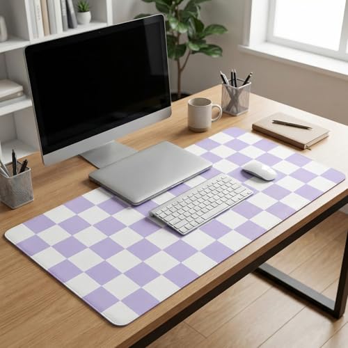 Large Desk Mat 31.5x15.7 Inch, Checkered Computer Mouse Pad Keyboard Mat, Non-Slip Office Desk Pad, Waterproof Rubber Desk Mat for Home Office Decor (Purple) - color: Purple