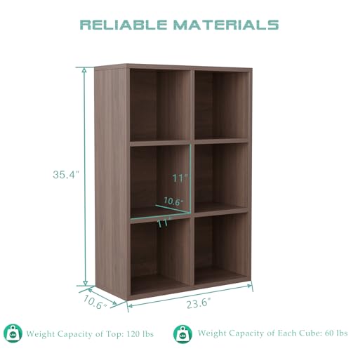 OSCHF 6-Cube Storage Shelf Bookcase - Wooden 3-Tier Floor Standing Open Bookshelf for Home and Office, Cuby Orgainzer, Walnut - color: Walnut, size: 6-Cube