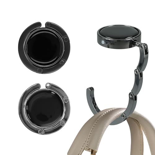 kwmobile Purse Hook for Table - Set of 2 Purse Holder - Folding Handbag Hanger - Portable Bag Holder - Bag Hooks for Desk - Table Hook Black/Dark Slate - color: black / Dark Slate