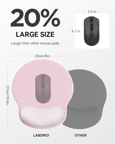 Mouse Pad with Wrist Rest for Desktop Large Ergonomic Mouse Mat(PinkxPink) | 10.6''L x 9''W Size, Gel Wrist Support, Non-slip Base, Washable Surface - color: Light Pink 2