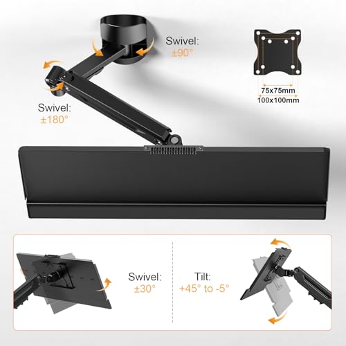 Wall Mount Keyboard Tray- Keyboard and Mouse Stand & Monitor Mount Arm,Height Adjustable Typing Platform Holds up to 26.4 lbs,Black