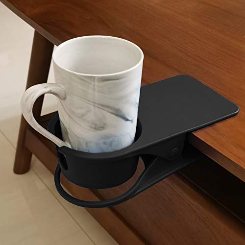Dirza Upgraded Clip On Cup Holder for Office Chair Table Desk Side to Hold Coffee Mug Water Soda Tea Drinking Bottle Black - color: Black