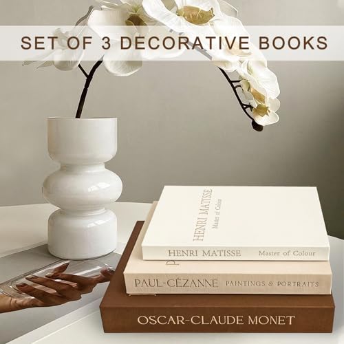 Vintage Books Decor Set of 3 – Linen Decorative Book Box Collection, Hollow Book Storage Box and Fake Books Decor for Shelf, Console & Coffee Table Styling - color: Brown/Beige/Ivory