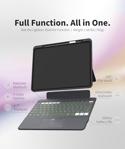 EIP Bluetooth Keyboard Case for iPad Air 13 inch (M3 2025/M2 2024), 13" Magnetic Detachable Case with Trackpad, 7-Color Backlit Keys, Stylus Shortcut Support, Slim Protective Cover - color: Black, size: iPad Air 13" M4/M3/M2