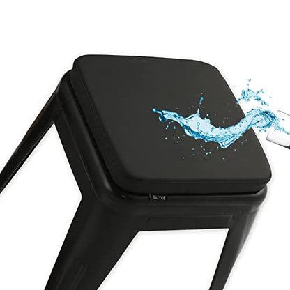 BUYUE Enhanced Anti-Slip Magnetic Bar Stool Cushion 1 Piece, Luxury PU Leather Waterproof Small Seat Cushion for Café Bistro Stackable Metal Stool (Square, Black, 1) - color: Black, style: Square-1 Pcs