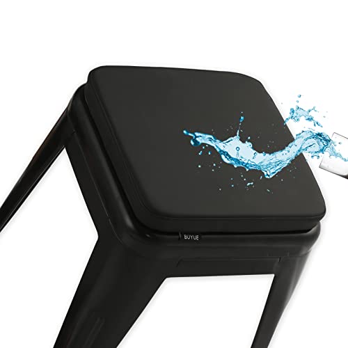 BUYUE Enhanced Anti-Slip Magnetic Bar Stool Cushion 1 Piece, Luxury PU Leather Waterproof Small Seat Cushion for Café Bistro Stackable Metal Stool (Square, Black, 1) - color: Black, style: Square-1 Pcs