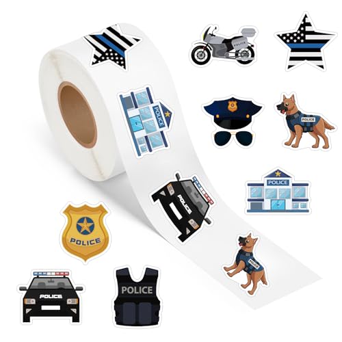 500 Pcs Police Stickers Roll Law Enforcement Themed Designs Police Badge Stickers for Cops Birthday Party Decorations Supplies Favors School Funny Reward Scrapbook Envelope Seals DIY Craft Decals - color: Police Stickers Roll