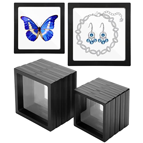 Linkstyle 10PCS Challenge Coins Display Stand Holder, 3D Floating Frame Transparent PE Floating Display Case, Jewelry Storage Box Suspension Frame for Medal, Medallion, Stamps - size: 4.3x4.3in, 5.5x5.5in