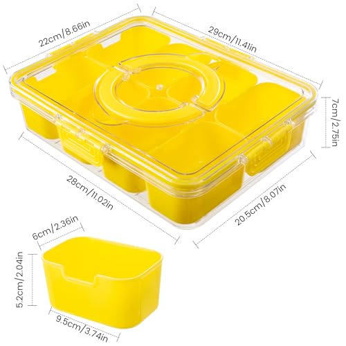 Dingerjar Divided Serving Tray with Lid and Handle - Snackle Box Charcuterie Container for Portable Snack Platters Organizer for Candy, Fruits, Nuts, Snacks - Perfect for Party, Entertaining, Yellow - color: Yellow