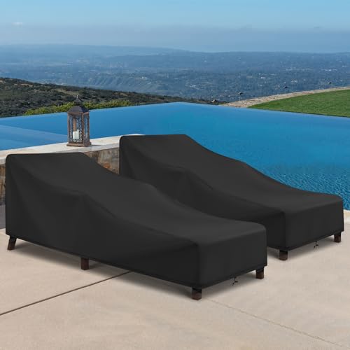 SunPatio Chaise Lounge Covers Outdoor Waterproof, 2 Pack Patio Lounge Chair Protector with Windproof Straps, Outdoor Furniture Covers All Weather Protection, 80" L x 30" W x 26" H, Black - size: 80"L x 30"W x 26"H