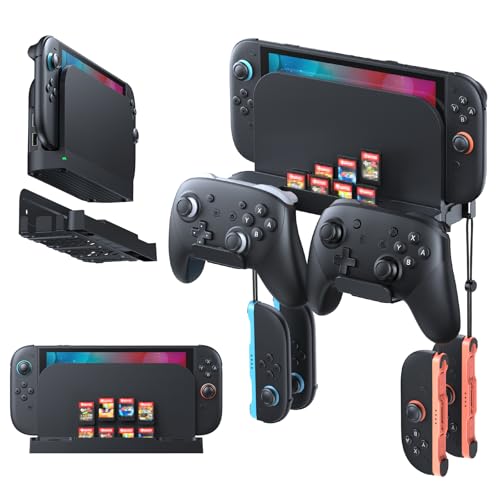 Metal Wall Mount for Nintendo Switch 2/1/OLED (Mount Behind TV)–Switch 2/Switch/OLED Organizer Shelf Stand with 10 Game Card Slots with Joycon Hanger Brackets *4 - size: For Switch 2/1/OLED