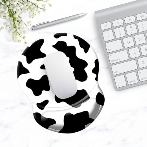 Ergonomic Mouse Pad with Support - Comfortable Wrist Rest, Non-Slip PU Base for Home Office, Studying, Gaming (Black White Cow) - color: Black White Cow