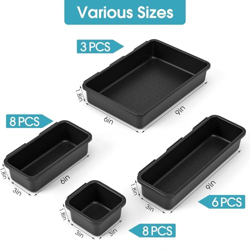 25 PCS Drawer Organizer Set, 4 Size Makeup Drawer Divider Organizer With Non-Slip Pads, Interlocking Plastic Storage Bins for Office,Jewelry Vanity,Gadgets, Bathroom,Kitchen, Black - color: Black, size: 25Pack