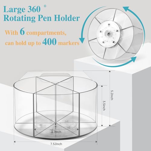 Large Acrylic Pen Holder for Desk, 6 Slots 360-Degree Rotating Pencil Holder Marker Organizer for Kids, Caddy Art Supply Organizer Crayon Organizers for Office School - color: Super Large Size