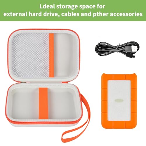 Case Compatible with LaCie Rugged Mini 1TB/ 2TB/ 4TB/ 5TB External Hard Drive Portable HDD, Storage Holder for Hard Drives for Mac and PC Computer & USB 3.0 2.0 Cable SD Cards (White) - color: White