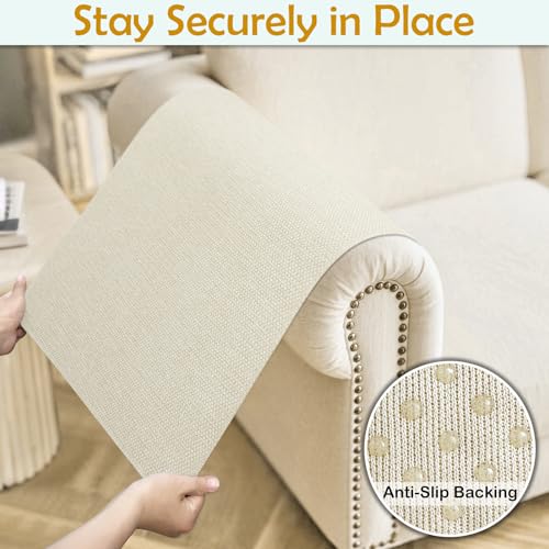 Couch Arm Covers, Waterproof Armrest Cover for Sofa, Loveseat, Armchair, Non-Slip Recliner Arm Cover, Sofa Arm Covers, Headrest Cover, Arm Chair Covers Set of 2 (Beige, 26"×26") - color: Beige, size: 26" x 26" - 2 pcs