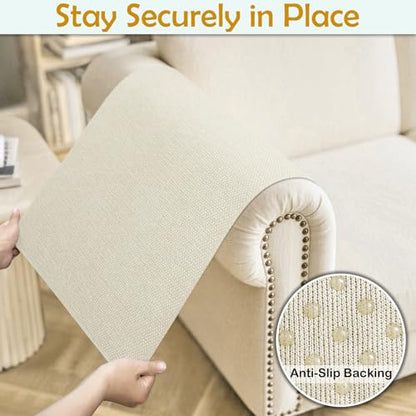 Couch Arm Covers, Waterproof Armrest Cover for Sofa, Loveseat, Armchair, Non-Slip Recliner Arm Cover, Sofa Arm Covers, Headrest Cover, Arm Chair Covers Set of 2 (Beige, 26"×26") - color: Beige, size: 26" x 26" - 2 pcs