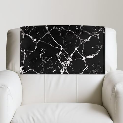 2 Packs Black Marble Headrest Cover for Recliner Washable PU Sofa Head Rest Cover Easy to Install Couch Headrest Slipcover with Hook and Loop No Damage - color: Black Marble