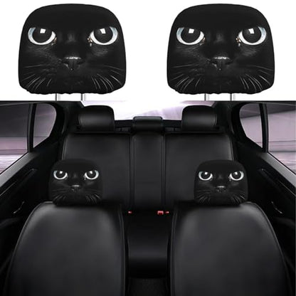 Dujiea 2 Pack Black Cat Car Headrest Covers, Universal Soft Car Seat Head Rest Protector, Vehicle Accessories Fabric Headrest Cover for Cars Vans Trucks - color: Black Cat
