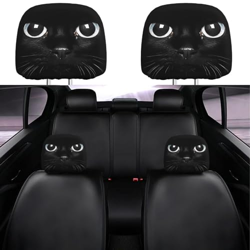 Dujiea 2 Pack Black Cat Car Headrest Covers, Universal Soft Car Seat Head Rest Protector, Vehicle Accessories Fabric Headrest Cover for Cars Vans Trucks - color: Black Cat
