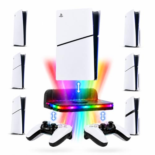 PS5 Wall Mount with RGB Lighting,Universal Stand for All PS5 Models (Pro/Slim/Disc/Digital),Sturdy Metal & ABS Wall Bracket Space-Saving Gift for Gamers,living Room,Bedroom,Esports Room