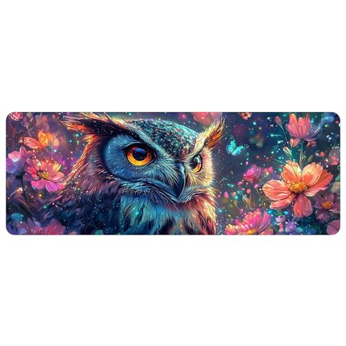 Leather Owl Desk Pad, Colorful Art Mouse Pad Large Computer Keyboard Gaming Mousepad Waterproof Desktop Protector & Cover, Decorative PU Leather Laptop Mouse Mat Home Decor 10 x 25.6 inch C81 - color: colorful-1