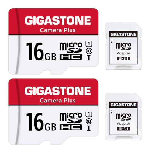 Gigastone 16GB Memory Card Pack of 2 Cards, Camera Plus Series, Speed Up to 85MB/s. Ideal for Full HD Video Gopro Camera Drone, U1 C10 Micro SDHC Card with Mini Case and SD Adapter. - color: 16GB Card Pack of 2