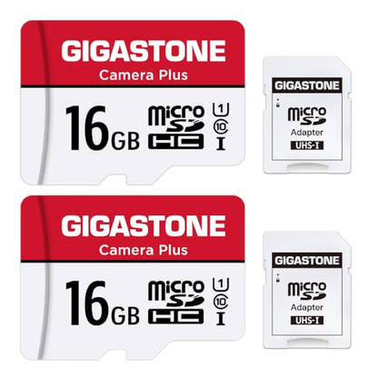 Gigastone 16GB Memory Card Pack of 2 Cards, Camera Plus Series, Speed Up to 85MB/s. Ideal for Full HD Video Gopro Camera Drone, U1 C10 Micro SDHC Card with Mini Case and SD Adapter. - color: 16GB Card Pack of 2