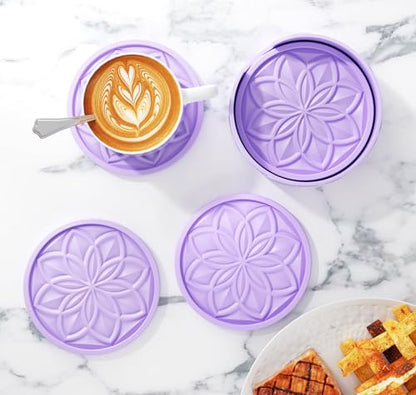 HFHOME Silicone Coasters Set for Drinks - 6 Pack With Holder, Table Cup Mat for Coffee Table, Desk, Bar - Tabletop Protection Gift - Light Purple - color: Light Purple